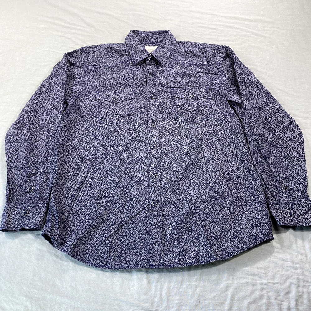 Age Of Wisdom Shirt Mens Large Purple White‎ Pearl Snap Western All Over Print